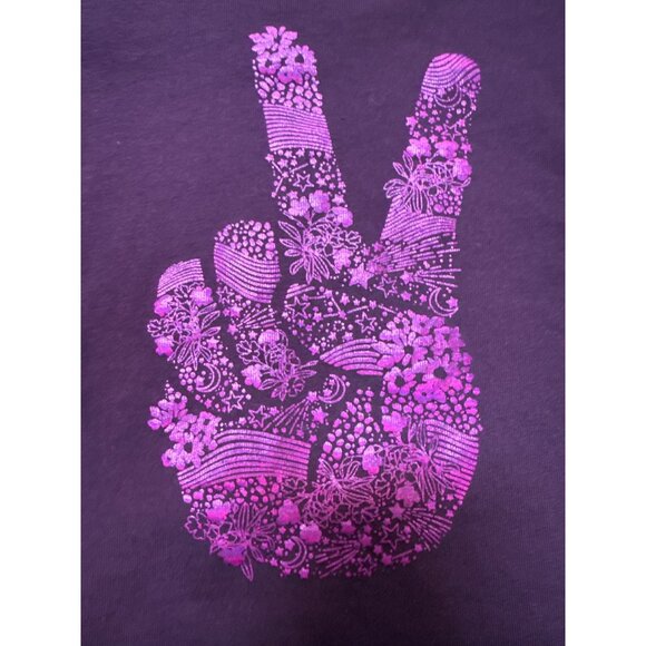 Old Navy Purple Cropped T-Shirt With Floral Peace Sign Graphic Size L (10-12) - Picture 2 of 6
